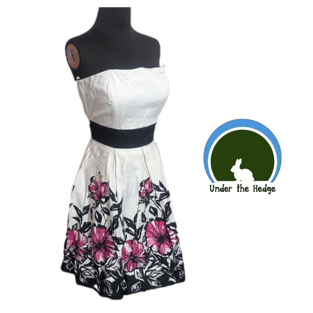 Vtg Alyn Paige Cream Pink Floral Strapless Pleated Party Dress Sz 9/10 W1 Fairy